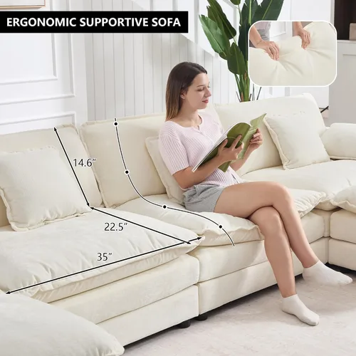 Vista 5 de KIVENJAJA Sofá modular en forma de L de 76.7 pulgadas de ancho para espacios pequeños, sofá biplaza modular de 2 plazas con diván otomano y asiento