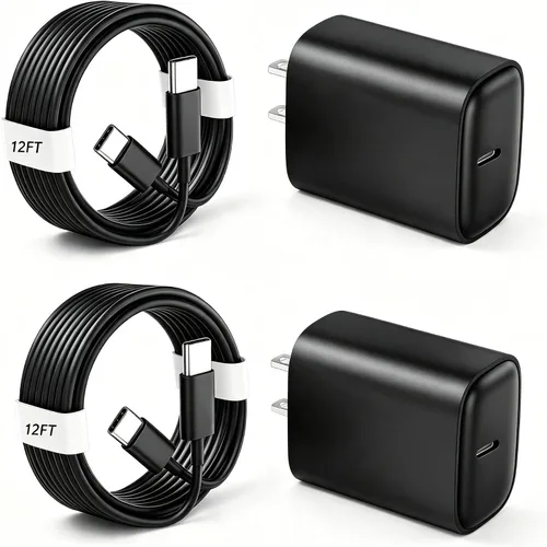 Vista 7 de Cargador para teléfono 17, 16, 15 Pro, carga rápida, 20 W, USB C, bloque de carga rápida con cargadores tipo C de 3 pies de largo, cable de carga
