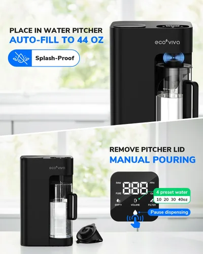 Vista 3 de Ecoviva Mate 3 - Filtro de agua de ósmosis inversa para encimera, sistema de filtración de agua de ósmosis inversa de 8 etapas con jarra de agua