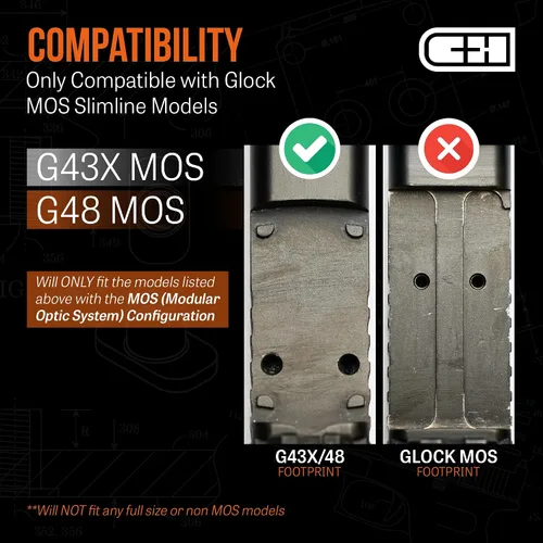 Vista 2 de C+H Placa de montaje Red Dot para Glock 43X/48 MOS y Holosun 407K/507K Fabricado en los Estados Unidos