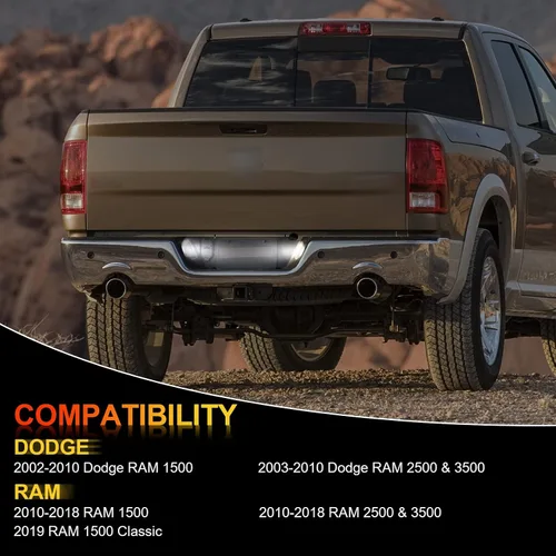 Vista 7 de Luces LED para placa de matrícula con clips de retención de metal para Dodge Ram 1500 2500 3500 2003-2018 lámpara de parachoques trasero 2PCS, 6000K