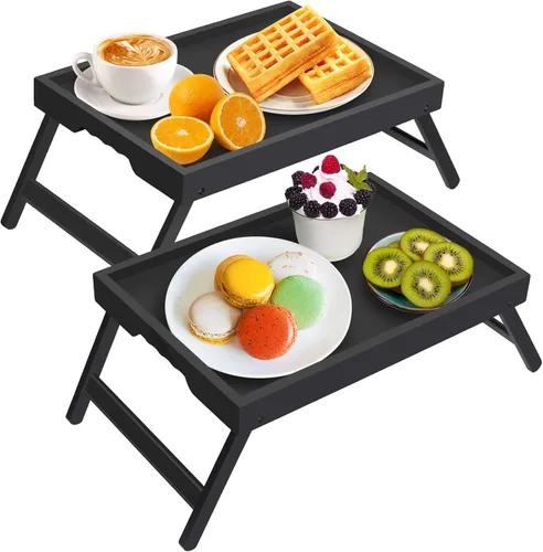 Vista 12 de Artmeer FSC - Bandejas de cama 100% bambú, tamaño mediano, 2 unidades, color natural Two FSC 100% bamboo bed trays with folding legs and handles