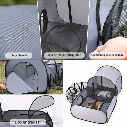 Vista 5 de Corralito para perros TailTastic con túnel envolvente, corralito para gatos al aire libre/interior con lados suaves y transpirables, tienda