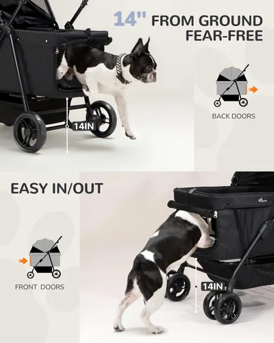 Vista 7 de Cochecito para perros grandes y medianos (20 a 132 libras), cochecito para mascotas para 2 perros pequeños, extra grande, resistente, plegable