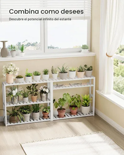 Vista 4 de SONGMICS Estantería de bambú para baño, con 3 niveles ajustables para plantas, de montaje en pared o de pie, para la sala de estar, balcón, cocina