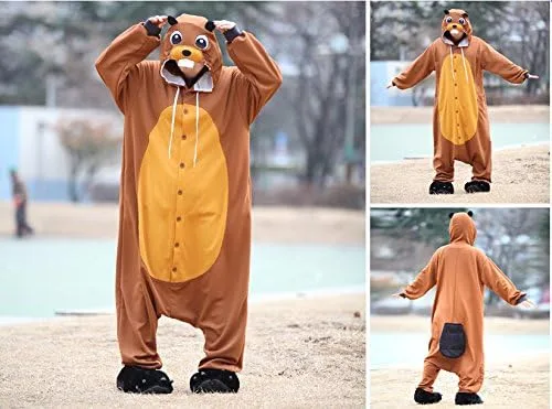 Vista 2 de WOTOGOLD Disfraz de animal para cosplay de castor para hombre y mujer
