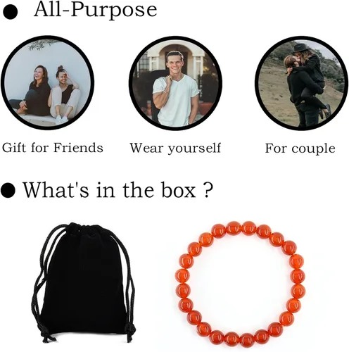 Vista 4 de Ouubuuy Pulsera elástica de cuentas de piedra natural de 0.315in para hombres y mujeres, pulseras de cuentas de piedras preciosas de cristal curativo