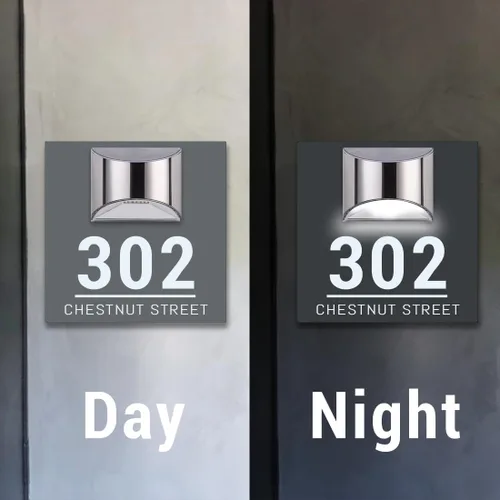 Vista 2 de Placa de puerta moderna solar personalizada, placa de dirección iluminada con placa LED personalizada, letrero acrílico iluminado LED, regalo
