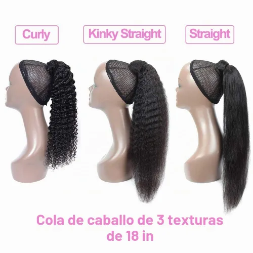 Vista 7 de Extensiones de cola de caballo con correa de cabello humano rizado, 100% cabello brasileño sin procesar, cola de caballo, pasta mágica con clip