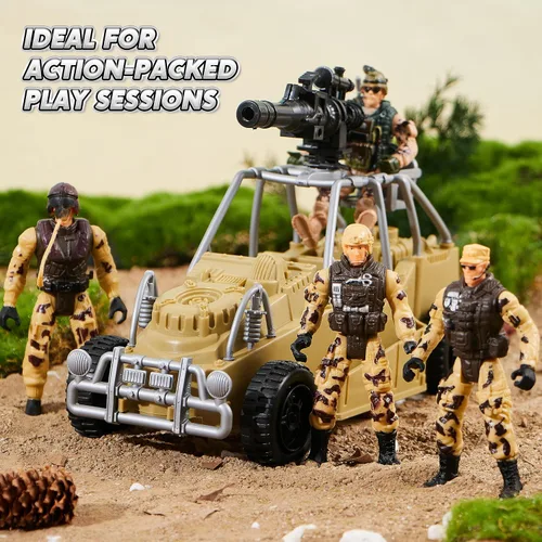 Vista 4 de JOYIN Juego de juguetes militares, juguetes militares para niños, incluyendo helicóptero con luz realista, sonido y mango, camiones Bruder, barco