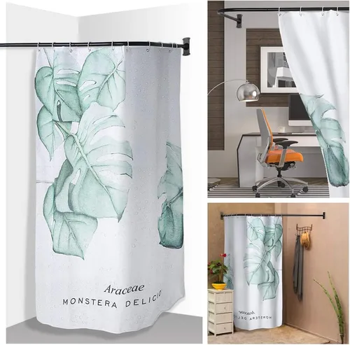 Vista 6 de PrettyHome Barra de cortina de ducha con forma de L, para baño, 28 x 68 pulgadas, acabado negro