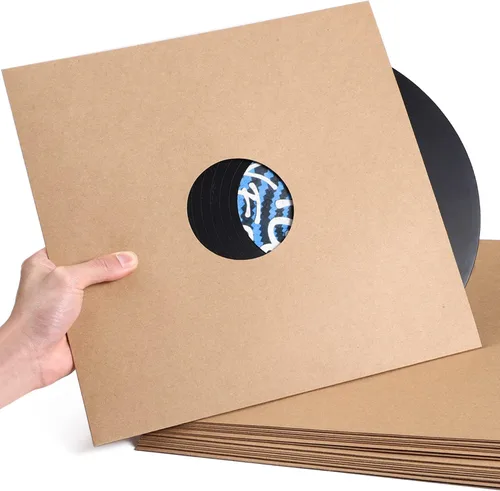 Vista 2 de Facmogu 10 piezas de 30,48 cm de fundas para discos de vinilo LP, fundas de discos de vinilo de cartón de 350 g/m² con acabado kraft, fundas