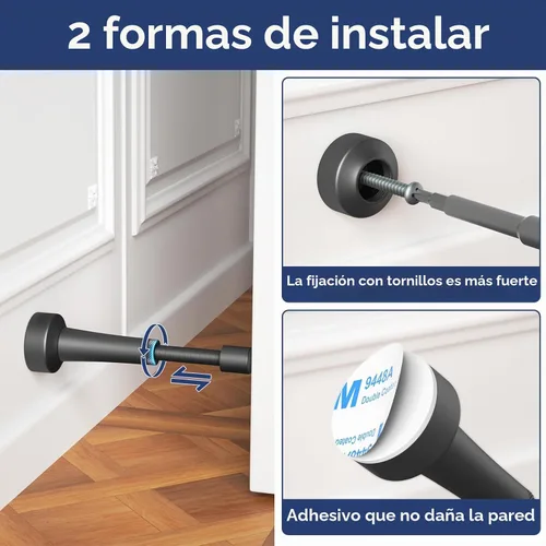 Vista 4 de Tope de puerta ajustable, tope de puerta de aluminio de 3.07 a 4.45 pulgadas para parte inferior de la puerta, tope de puerta negro mate para pared