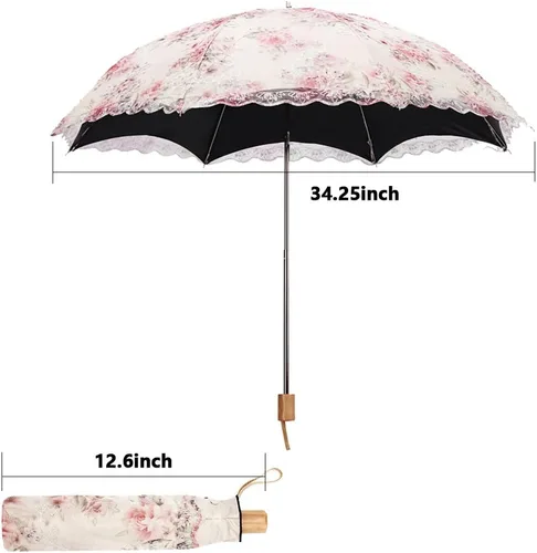 Vista 7 de Honeystore Paraguas Plegable Anti-UV del bordado del cordón de la impresión de la flor