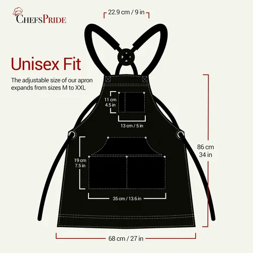Vista 6 de CHEFSPRIDE Professional Chef Apron for Men & Women - 100% Cotton Adjustable Kitchen Chef Apron with Cross Back & Tool Pockets