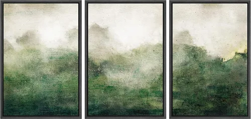 Vista 142 de SIGNFORD - Set de obras de arte en lienzo enmarcado para pared, ilustraciones abstractas de neblina del desierto en tonos neutros beige y marrón