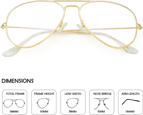 Vista 4 de JOVAKIT Lentes de aviador transparentes para mujeres y hombres, lentes sin receta, lentes de bloqueo de luz azul, marco de metal