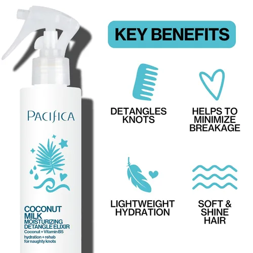 Vista 19 de Pacifica Beauty, elixir desenredante de leche de coco, aerosol desenredante, acondicionador sin dejar en acondicionador, coco, vitamina B