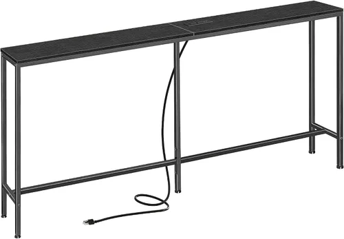 Vista 11 de SUPERJARE Mesa consola con tomacorriente, mesa de sofá de 63 pulgadas con estación de carga, mesa de entrada estrecha, mesa de pasillo delgada, mesa