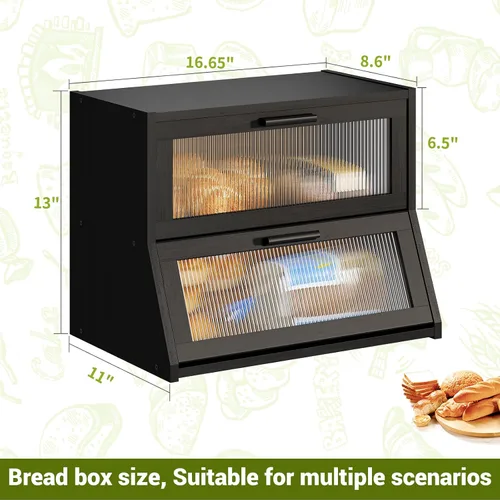 Vista 7 de BMOSU Panera grande de doble capa de bambú para encimera de cocina, contenedor de pan, contenedor de pan de granja, contenedor de almacenamiento