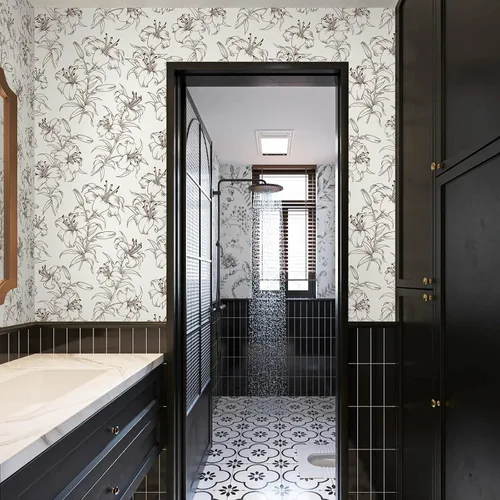 Vista 3 de Heroad Papel tapiz floral negro de la marca para despegar y pegar, papel tapiz bohemio para despegar y pegar, papel tapiz autoadhesivo extraíble