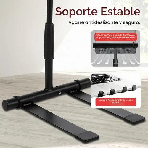 Vista 7 de Soporte de mesa Pyle plpts47 para todo tipo de dispositivos. Estación de trabajo para DJ con estantes en dos niveles., Negro