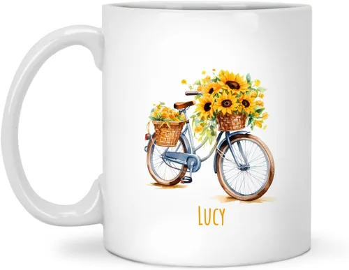 Vista 9 de Tazas de cerámica personalizadas del cubo de rosas con nombre, Taza de flores, Taza de café de flores de rosas personalizadas, Taza de té floral