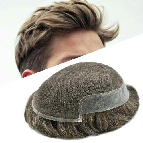 Vista 25 de Hombres Toupee Sistema de Cabello Humano Real para Hombres Encaje Suizo Toupee Para Hombres Nudos Blanqueados Hombres Hairpieces Pieza Para Hombres