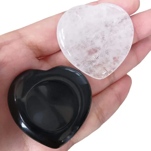 Vista 15 de 2 piedras de corazón preocupadas por la ansiedad, bolsillo en la palma del pulgar, meditación de energía positiva, cristal curativo de chakras, 7