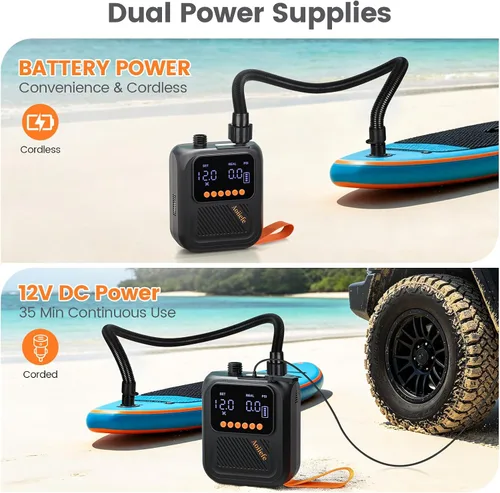 Vista 12 de Portable Rechargeable Electric SUP Paddle Board Pump, Intelligent Dual Stage Inflation&Deflation, Up to 20PSI and Auto-Off for Stand UP Paddle