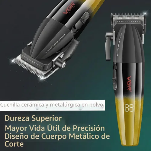 Vista 4 de VGR 003 - Cortapelos profesionales para hombre con juego de recortadora de podadora, color dorado 9000 RPM; 250min runtime; LED display; 6 comb