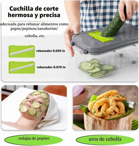 Vista 4 de Miibox Picadora de verduras con recipiente, 22 en 1, picadoras y cortadoras de alimentos para cebolla, tomate, herramienta de cocina múltiple