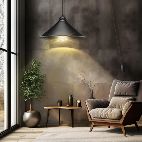 Vista 4 de Luz colgante grande con enchufe negro, luz colgante industrial con cable enchufable Hanging Lamps, Pendant Lamp, Vintage Pendant Light with Plug