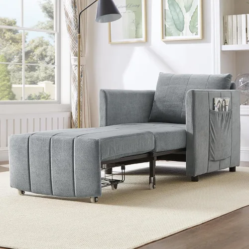 Vista 20 de Sofá cama convertible de terciopelo con respaldo ajustable y enchufe USB, sofá cama extraíble multiposición tamaño individual con 2 almohadas
