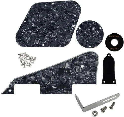Vista 10 de FLEOR Juego de tornillos de placa trasera de golpeador de 1 capa, anillo de interruptor y soporte, ajuste LP Style Guitar Pickguard Reemplazo negro