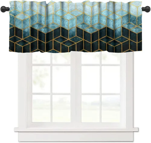 Vista 18 de Cenefa de cortina geométrica para ventanas, cenefa moderna con bolsillo para barra, 1 panel, cortinas cortas abstractas para playa, cortinas cortas