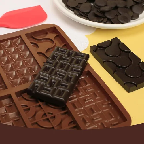 Vista 4 de Molde de barra de chocolate de silicona con 6 patrones, 2 moldes de chocolate de 0.3 pulgadas de profundidad para barra de proteínas y energía