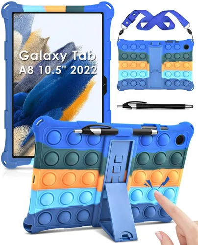 Vista 8 de DETUOSI Funda protectora de silicona para Samsung Galaxy Tab A8 de 10.5 pulgadas versión 2022, Galaxy Tab A8 10.5 con correa y lápiz capacitivo, rosa