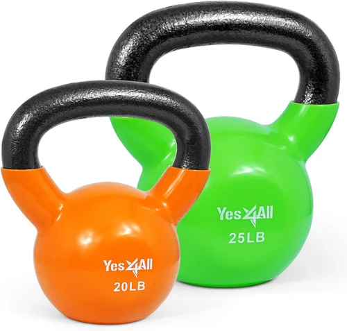Vista 20 de Yes4All - Juego de pesas rusas recubiertas de vinilo, set combinado para entrenamiento corporal completo, fuerza de agarre, flexiones y ejercicios