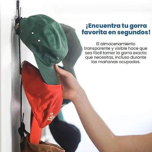 Vista 4 de Jokari Organizador de gorras para colocar sobre la puerta, paquete de 2 unidades con capacidad para hasta 16 sombreros de béisbol, sistema