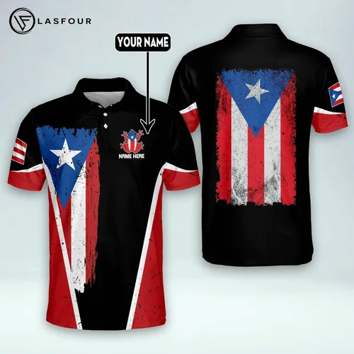 Vista 6 de LASFOUR Camisetas personalizadas de Puerto Rico 3D para hombre camisas personalizadas del orgullo puertorriqueño polo de Puerto Rico para hombre