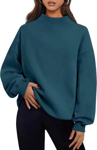 Vista 26 de Trendy Queen Sudaderas de cuello alto para mujer, de gran tamaño, trajes de Albaricoque