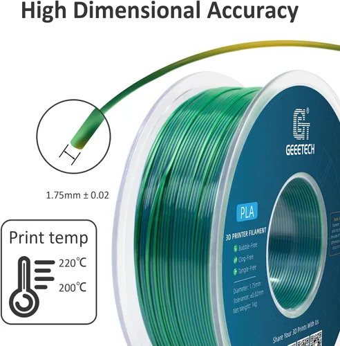Vista 3 de GEEETECH Seda PLA Filamento para Impresora 3D 1.75mm, Filamento PLA de Doble Color Seda 1KG(2.2lbs), Precisión Dimensional +/- 0.02 mm, Filamento