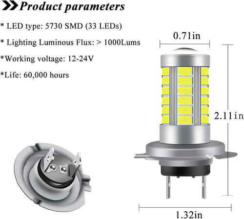 Vista 2 de Bombillas antiniebla H7 6500K de xenón blanco fresco superbrillante DRL 5730 33-SMD 12V diurnas luces antiniebla conducción DRL luces LED bombillas