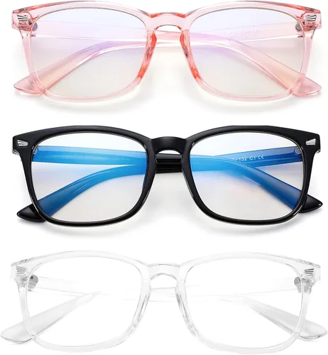 Vista 8 de COASION Gafas de pantalla azul para niños de 3 a 12 años, paquete de 3 gafas de bloqueo de luz azul para niñas y niños, anteojos falsos