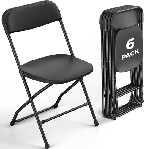 Vista 12 de Paquete de 2 sillas plegables de plástico negro, sillas plegables portátiles para exteriores con marco de acero, capacidad de 350 libras, sillas