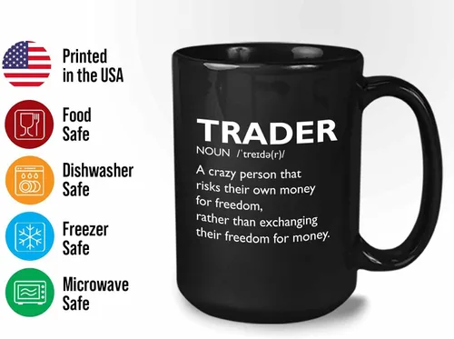 Vista 3 de Taza de café del mercado de valores – Definición del comerciante Crazy Person – Day Trader Brokers Asesor financiero Inversor Ahorro de oficina