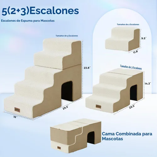 Vista 3 de ZOMISIA Escaleras para perros grandes con túnel, 24 pulgadas de alto, 5 escalones para cama alta