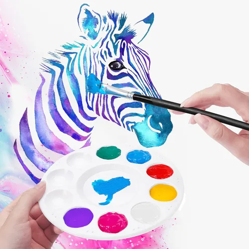 Vista 4 de Hutou - Paquete de 12 bandejas de pintura, redondas, color blanco Paleta de pintura, paletas plásticas de la pintura para los niños en el proyecto