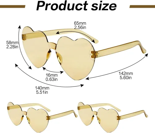 Vista 127 de Lentes de sol con forma de corazón, 2 pares de lentes de sol en forma de corazón, gafas de sol rave para mujeres, regalos de fiesta